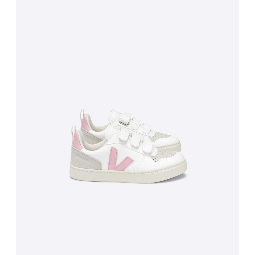 White/Pink Kids\' Veja V-10 STRAPS CWL Sneakers | AU 859SGL